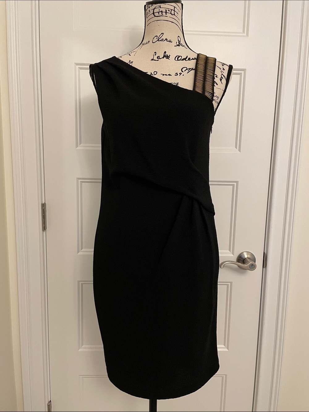 DKNYC Black Asymmetrical Shoulder Cocktail Dress with Decorative Strap